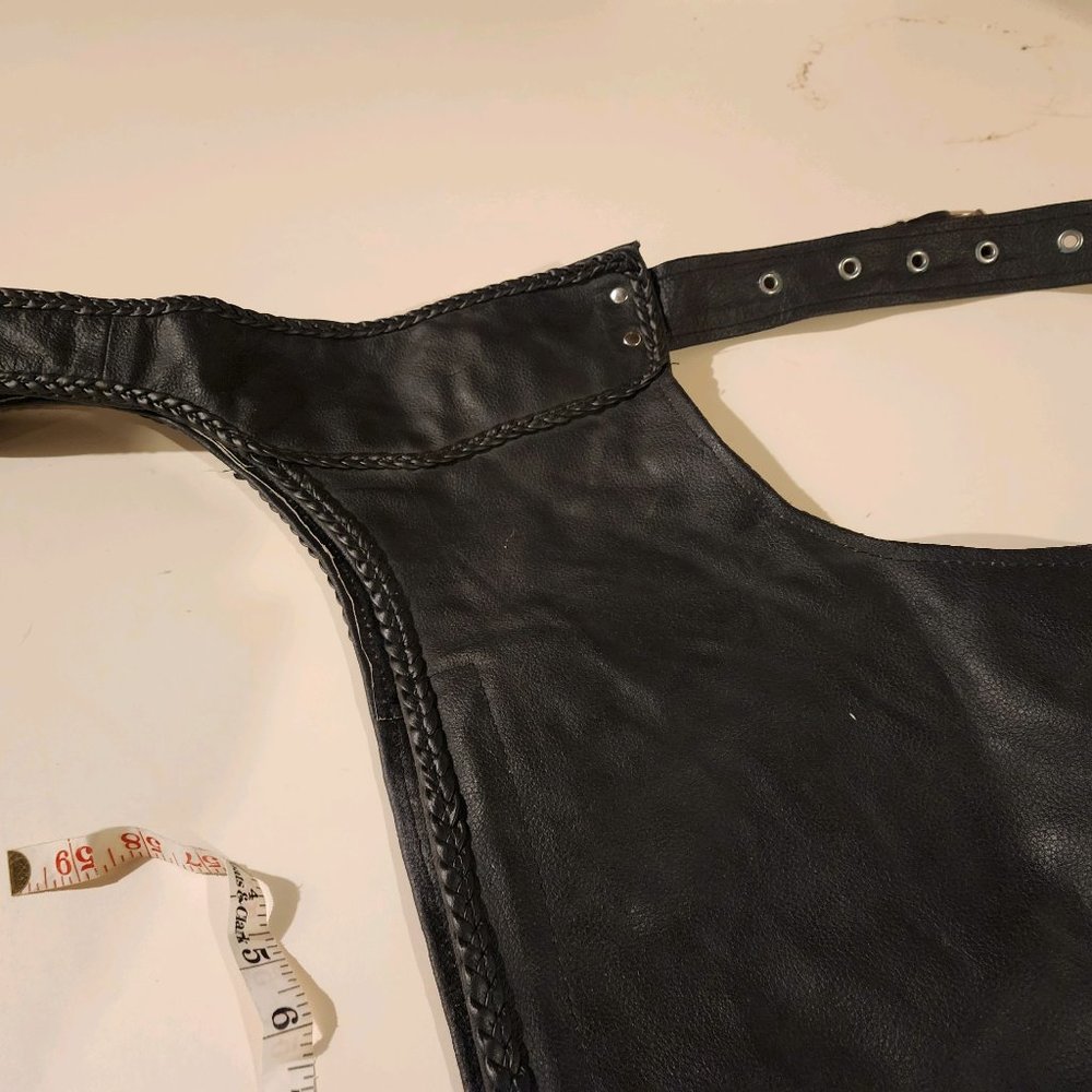 JAFRUM WOMEN'S BLACK LEATHER CHAPS WITH LACE IN BACK
